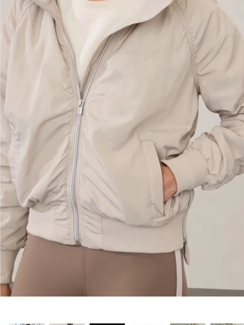 Light Beige Women's Zip-Up Bomber Jacket